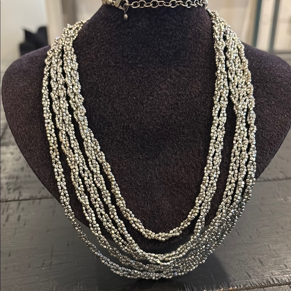 Long Elegant Silver Tone Multichain Necklace Boho Western